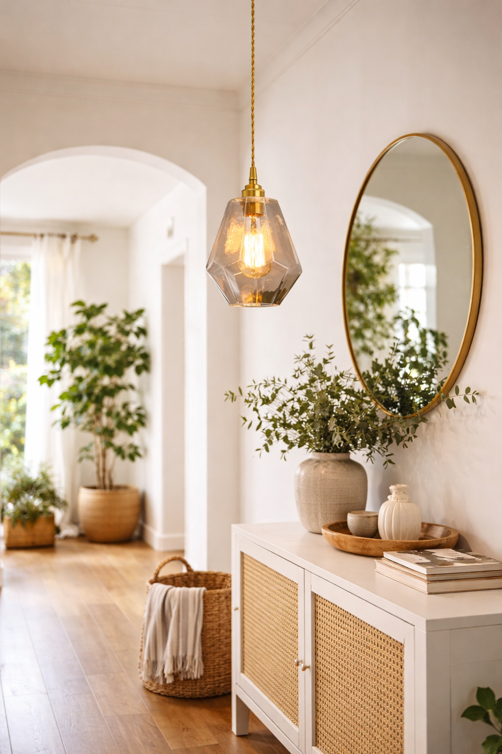 Nordic Minimalist Brass and Glass Pendant Light