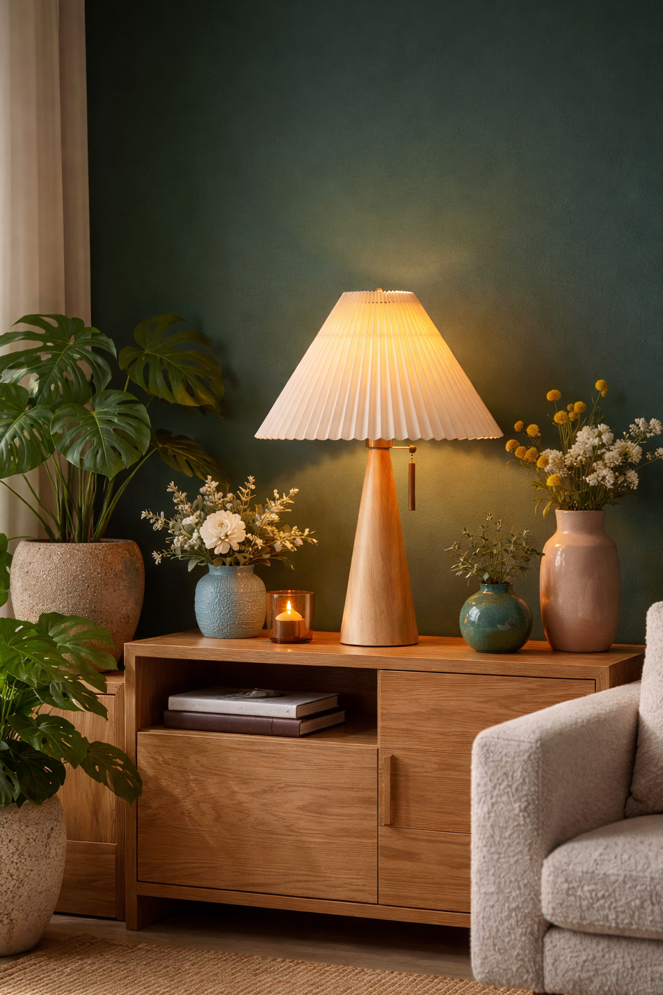 Modern Pleated Wood Table Lamp