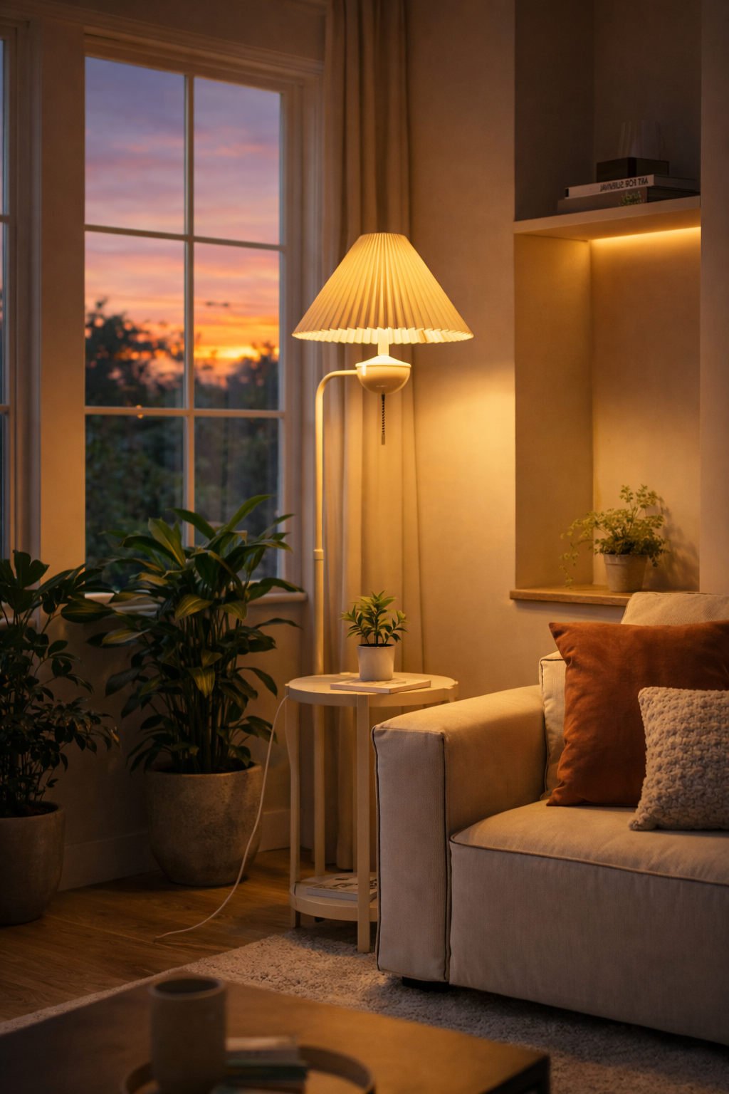 Cream Style Floor Lamp with Wireless Charging Table
