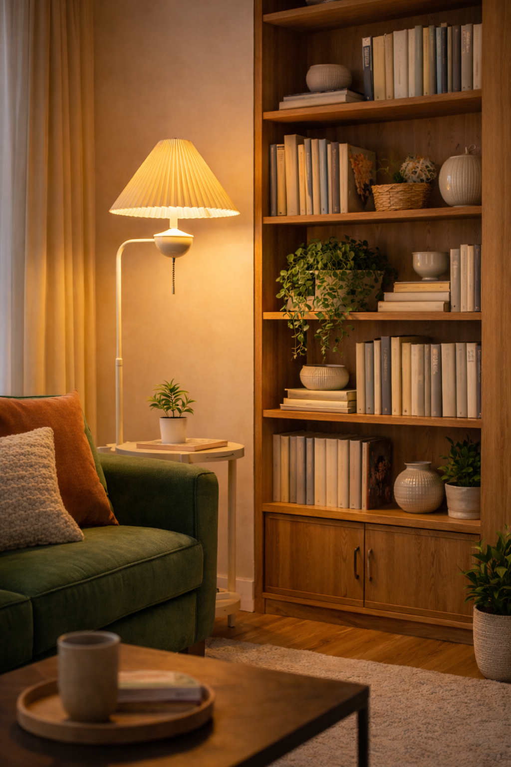 Cream Style Floor Lamp with Wireless Charging Table