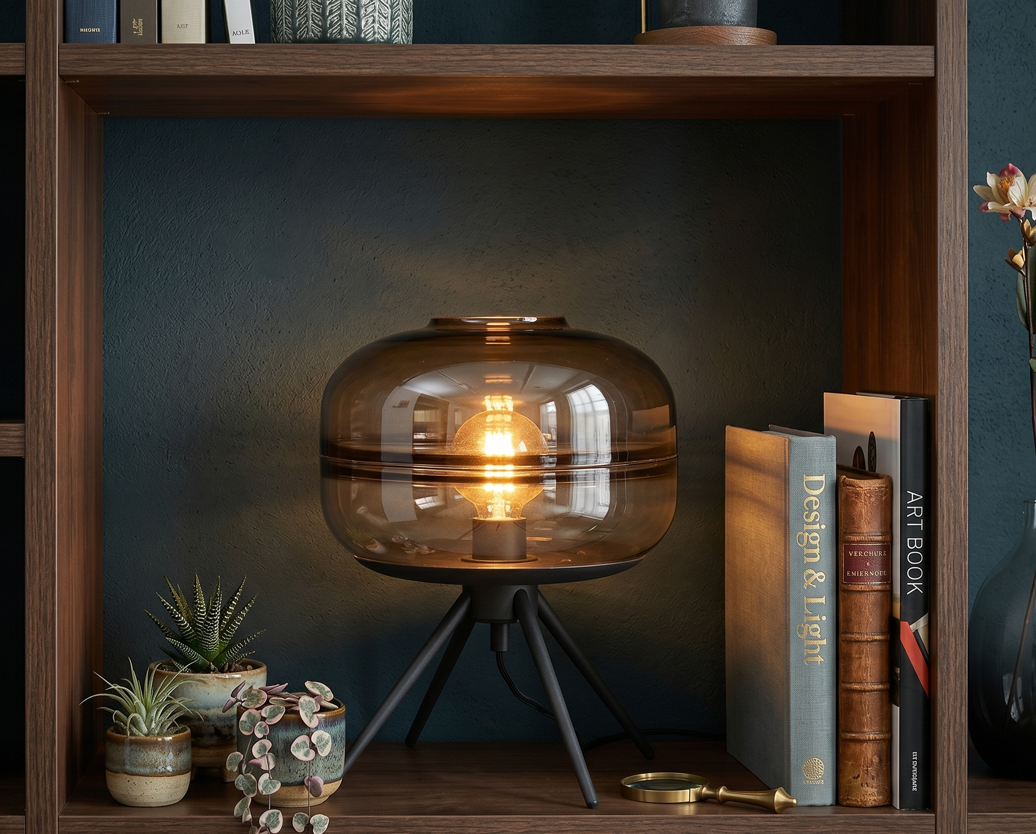 Modern Smoked Glass Tripod Table Lamp