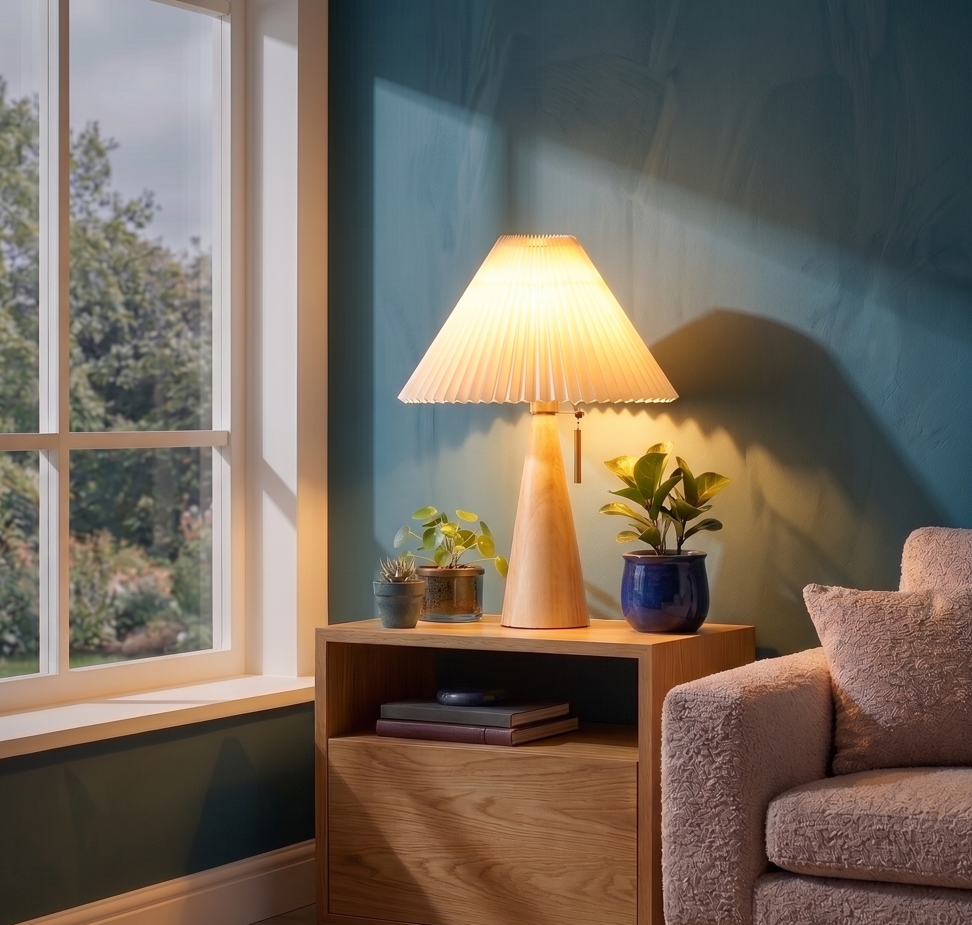 Modern Pleated Wood Table Lamp