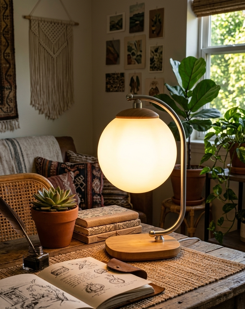 Modern Globe Wood Table Lamp