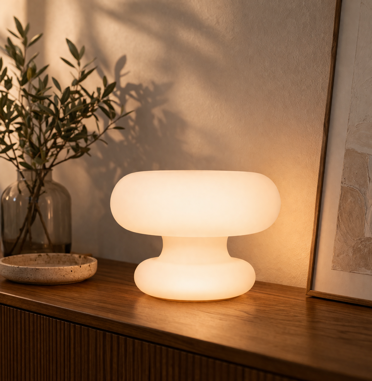 Modern Frosted Glass Mushroom Table Lamp